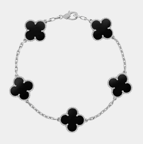 Clover Bracelet Black Silver Tone Charms
