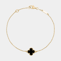 Clover Bracelet Black One Four Leaf Flower Gold Tone Bracelet