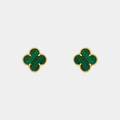 Green Clover Stud Earrings — Gold Tone