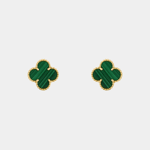 Green Clover Stud Earrings — Gold Tone