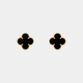 Black Clover Stud Earrings — Gold Tone