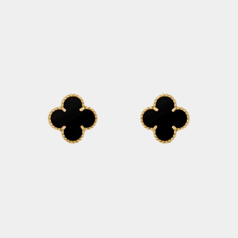 Black Clover Stud Earrings — Gold Tone
