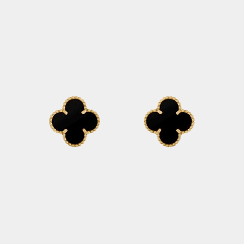 Black Clover Stud Earrings — Gold Tone