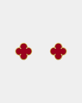 Clover Earrings Gold Tone Red