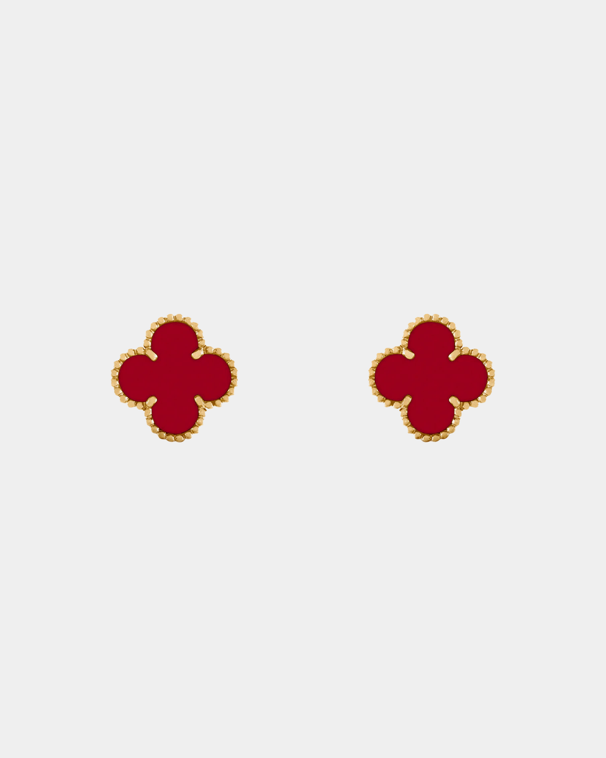 Clover Earrings Gold Tone Red