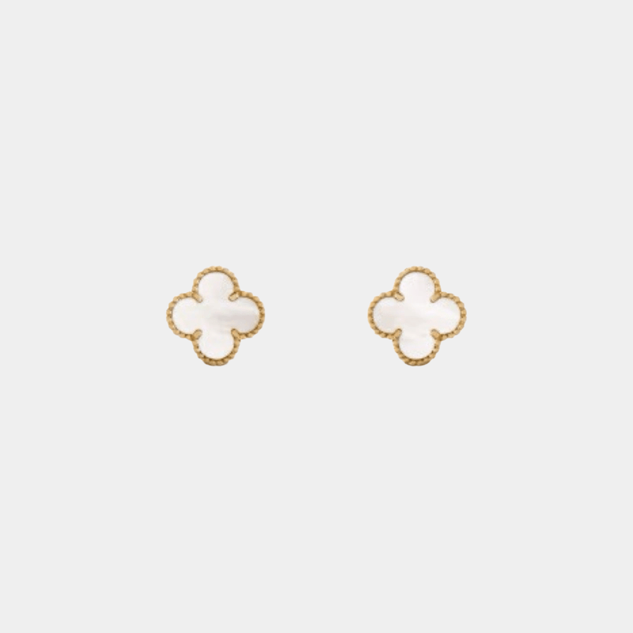 White Clover Stud Earrings — Gold Tone