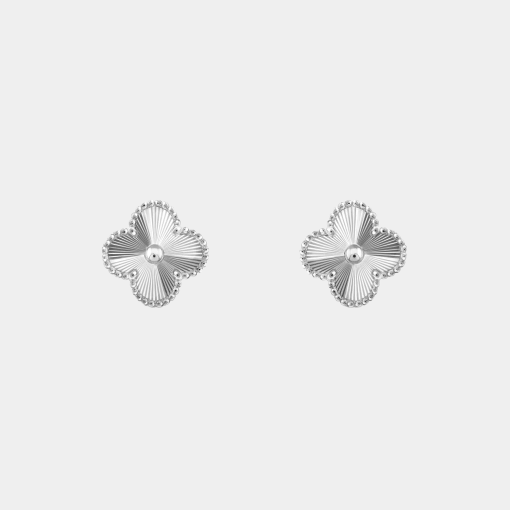 Clover Earrings Stud Style Full Silver Tone