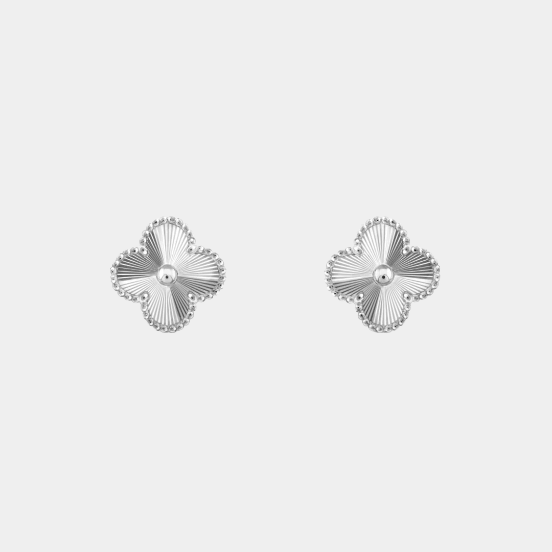 Clover Earrings Stud Style Full Silver Tone
