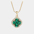 Clover Emerald Green Necklace With Crystal Gold Tone
