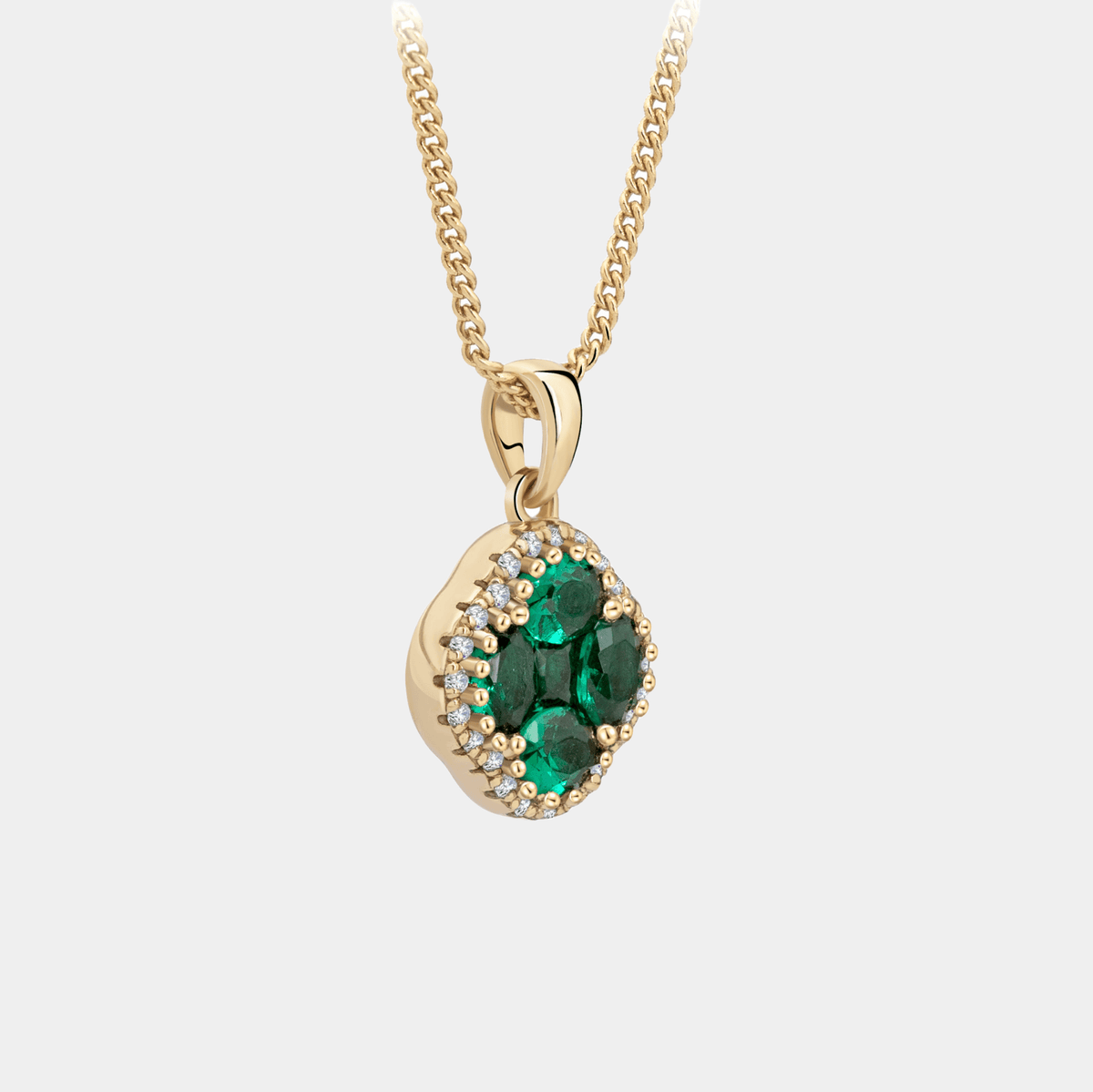 Clover Emerald Green Necklace With Crystal Gold Tone