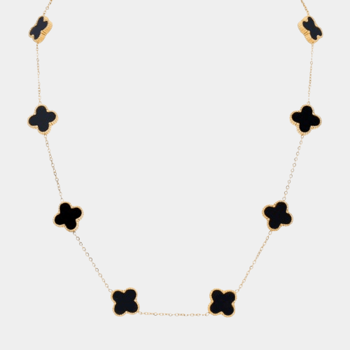 Ten Clover Motif Necklace — Gold Tone