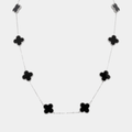 Clover Necklace 10 Motifs Black Silver Tone Four Leaf Clover