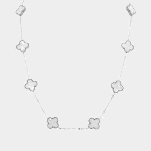 Clover Necklace 10 Motifs Clover Pearl White Silver Tone Four Leaf Clover