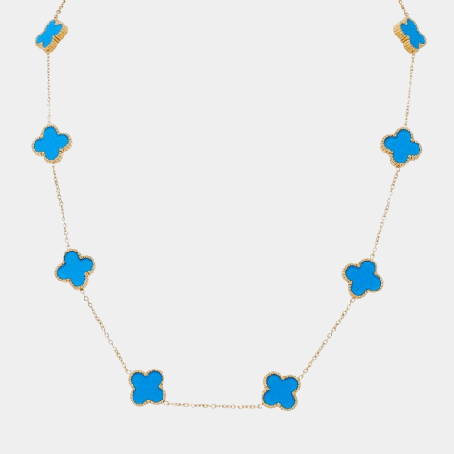 Clover Necklace 10 Motifs Blue Gold Tone Four Leaf Clover