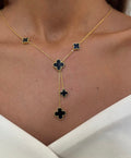 Clover Necklace Gold Tone Black Pendant