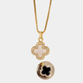 Clover Necklace Gold Tone With Crystal Trim Double Sided Four Leaf Clover Flower