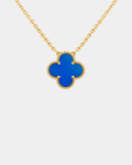 Blue Clover Necklace - Gold Tone Pendant