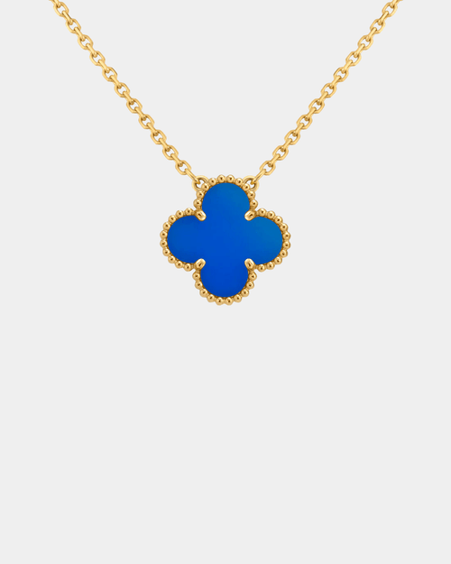 Blue Clover Necklace - Gold Tone Pendant