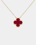 Clover Necklace Red Gold Tone Pendant
