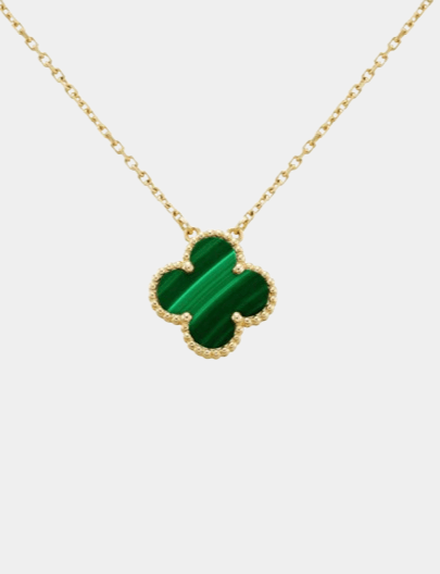 Clover Necklace Green Gold Tone