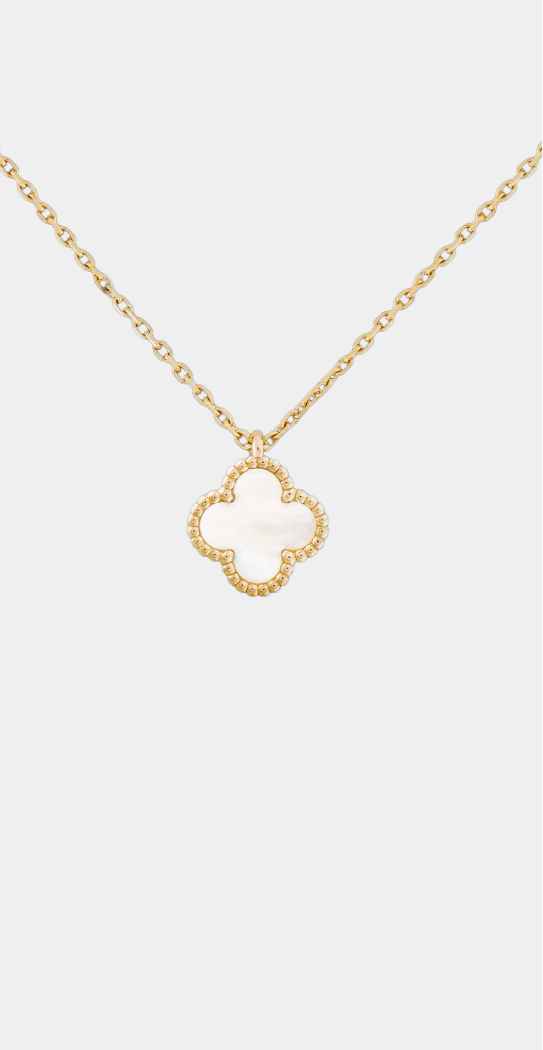Mini White Clover Necklace — Gold Tone