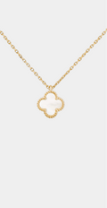 Mini White Clover Necklace — Gold Tone
