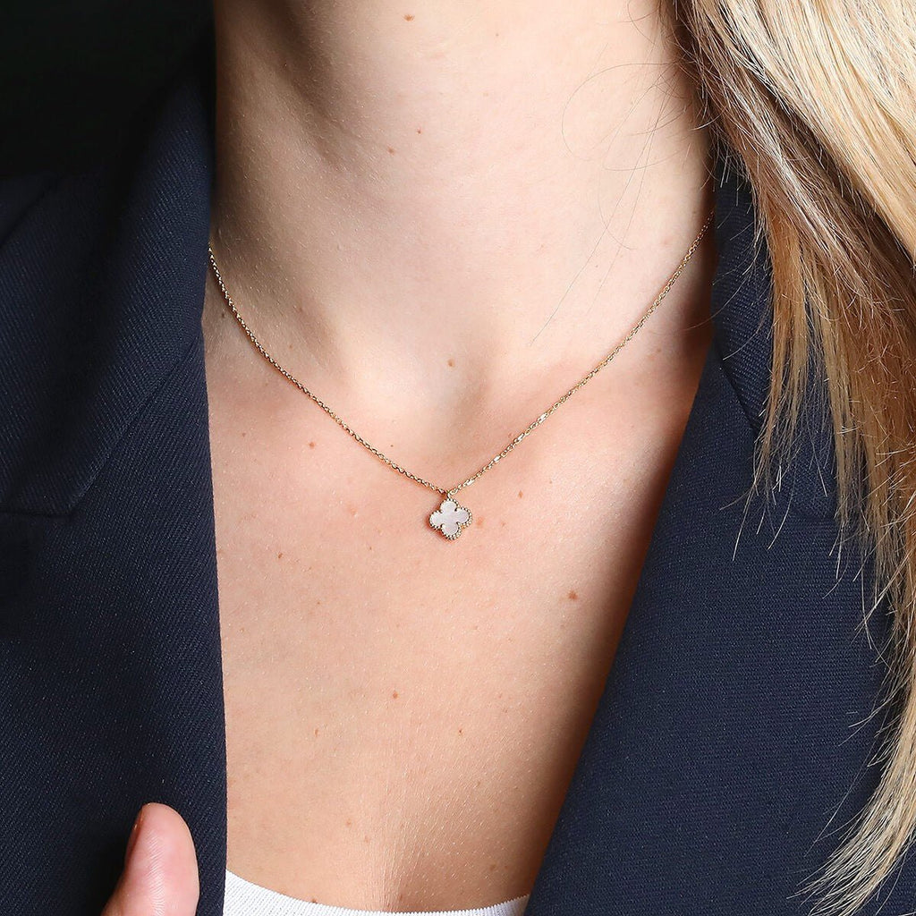 Mini White Clover Necklace — Gold Tone