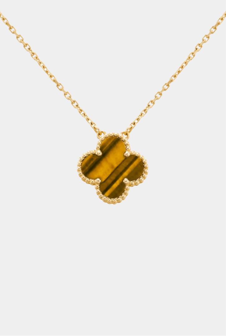 Clover Necklace Four Leaf Amber Brown Gold Tone Pendant Necklace