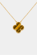 Clover Necklace Four Leaf Amber Brown Gold Tone Pendant Necklace