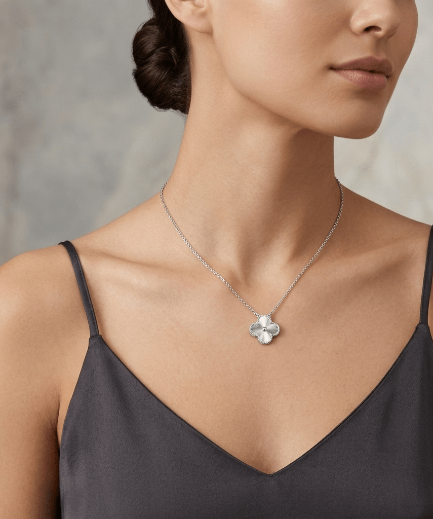 Clover Necklace Full Silver Tone