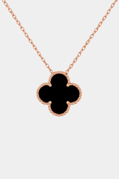 Clover Necklace Clover Four Leaf Black Black Rose Gold Tone Pendant Necklace