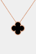 Clover Necklace Clover Four Leaf Black Black Rose Gold Tone Pendant Necklace