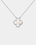 Clover Necklace Pearl White Silver Tone Pendant