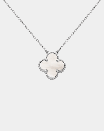 Clover Necklace Pearl White Silver Tone Pendant