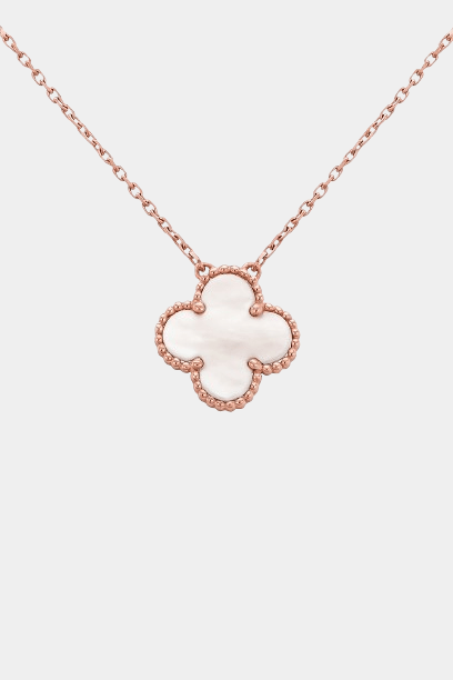 Clover Necklace Clover Four Leaf Pearl White Rose Gold Tone Pendant Necklace