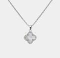 Clover Necklace Silver Tone With Crystal Trim Double Sided Four Leaf Clover Flower