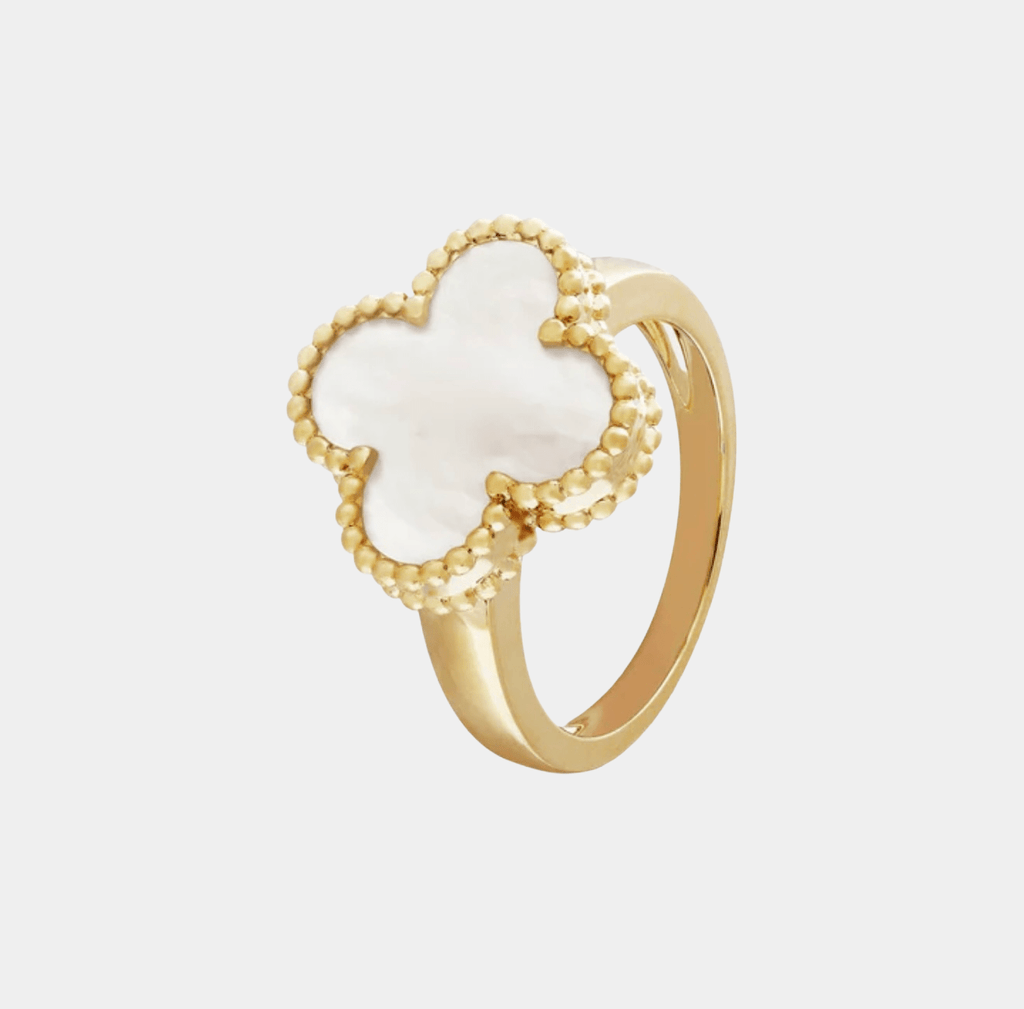 Clover Ring Pearl White Gold Tone