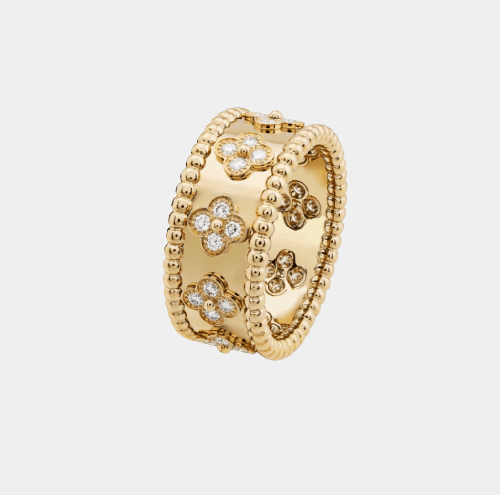 Clover Ring With Crystal Gold Tone