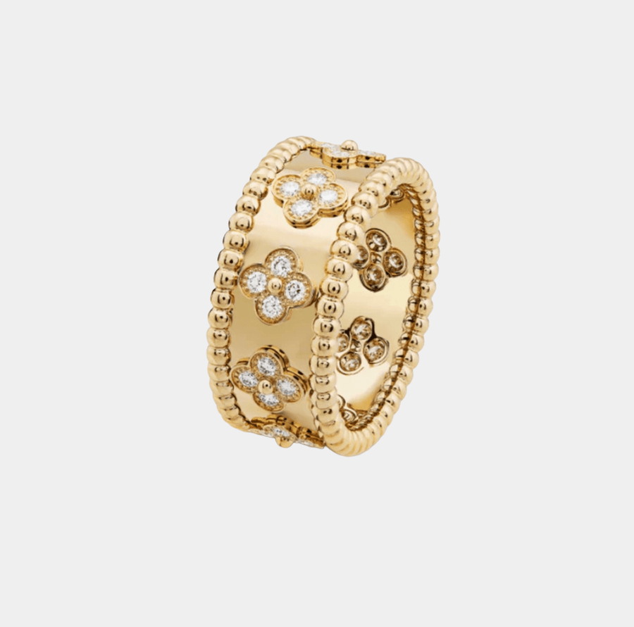 Clover Ring With Crystal Gold Tone