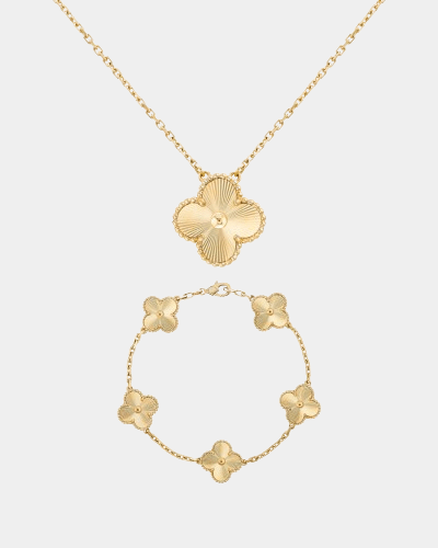 Gold Tone Clover Necklace & Bracelet Set