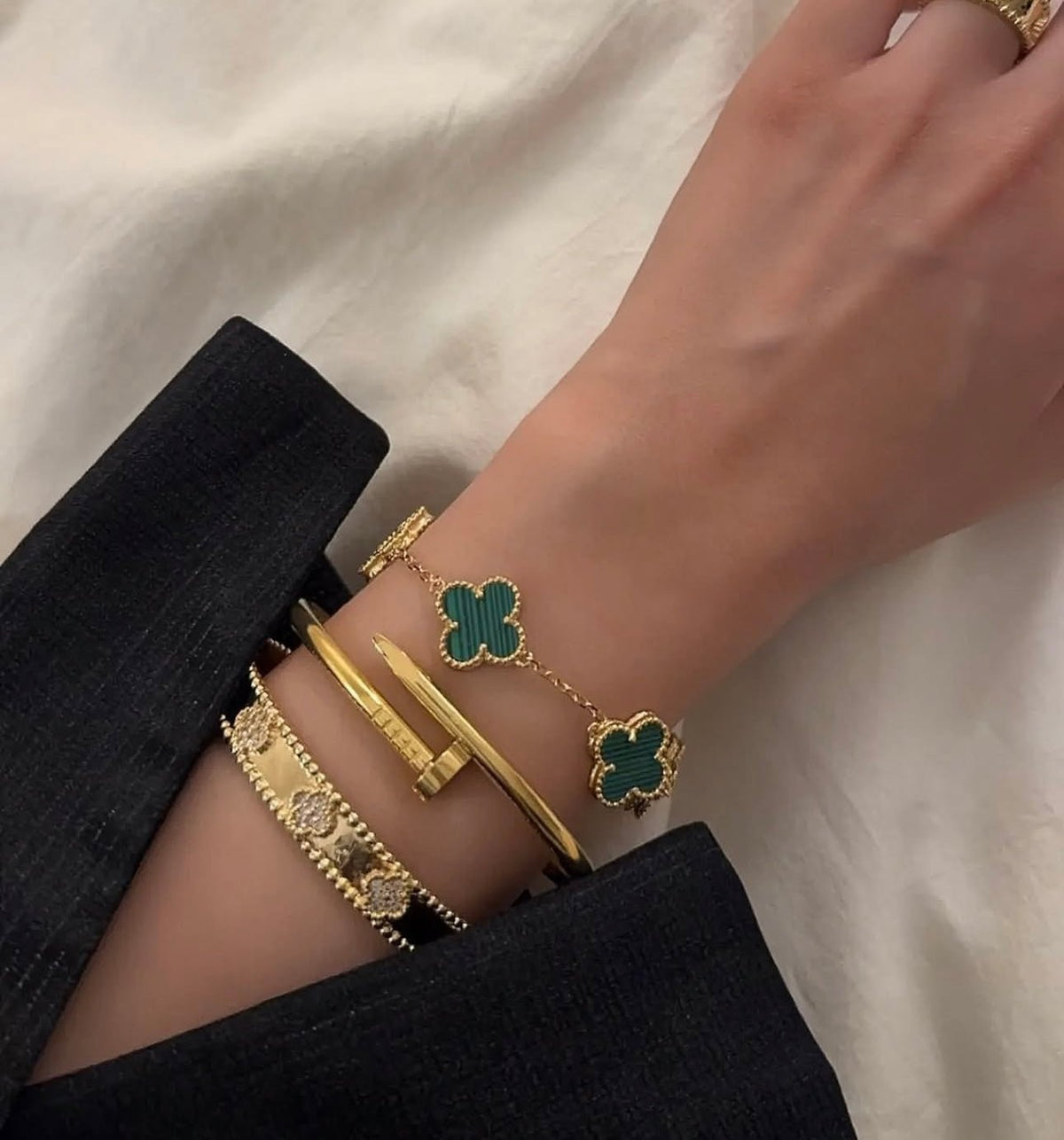 Green Clover Necklace, Bracelet & Earrings Set