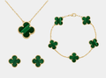 Green Clover Necklace, Bracelet & Earrings Set