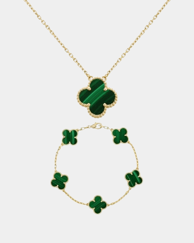 Green Clover Necklace & Bracelet Set