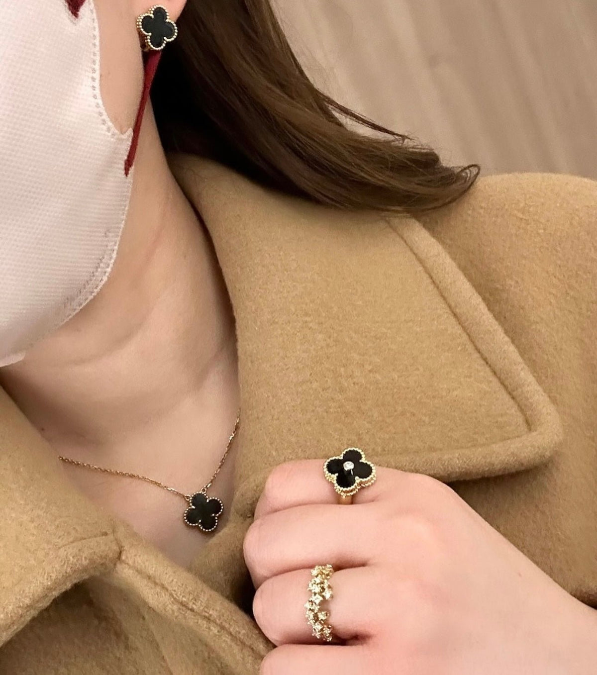 Black Clover Necklace, Bracelet & Earrings Set