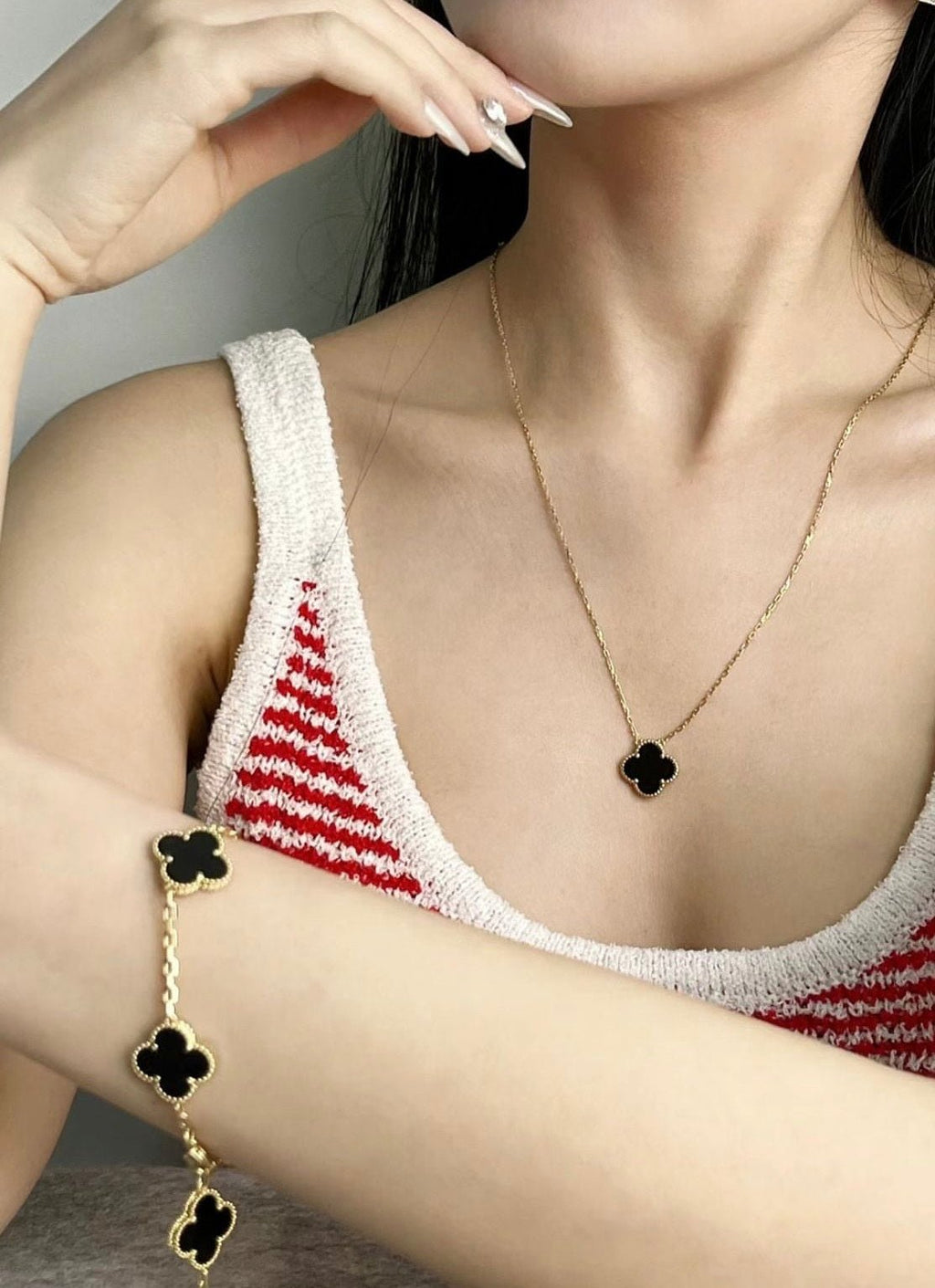 Black Clover Necklace & Bracelet Set