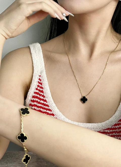 Black Clover Necklace, Bracelet & Earrings Set