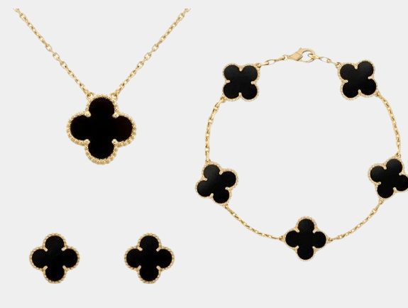 Black Clover Necklace, Bracelet & Earrings Set
