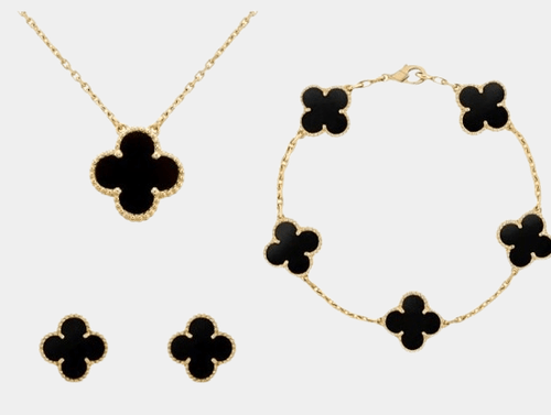 Black Clover Necklace, Bracelet & Earrings Set