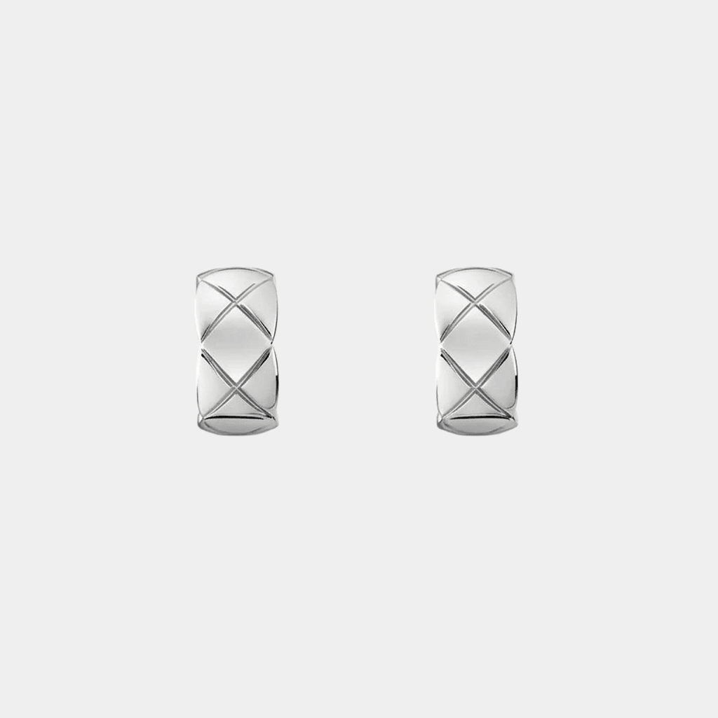 Earrings Interlocking Letter Silver Tone Hoop