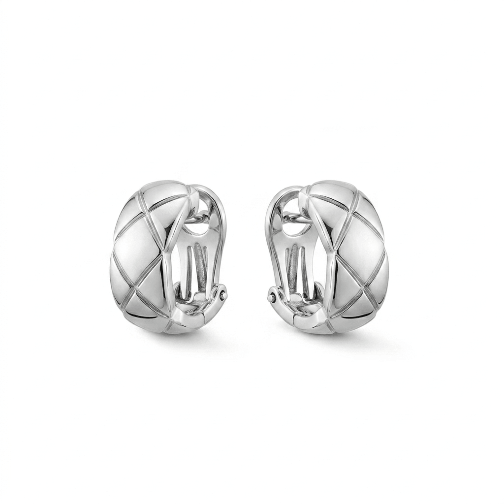 Earrings Interlocking Letter Silver Tone Hoop